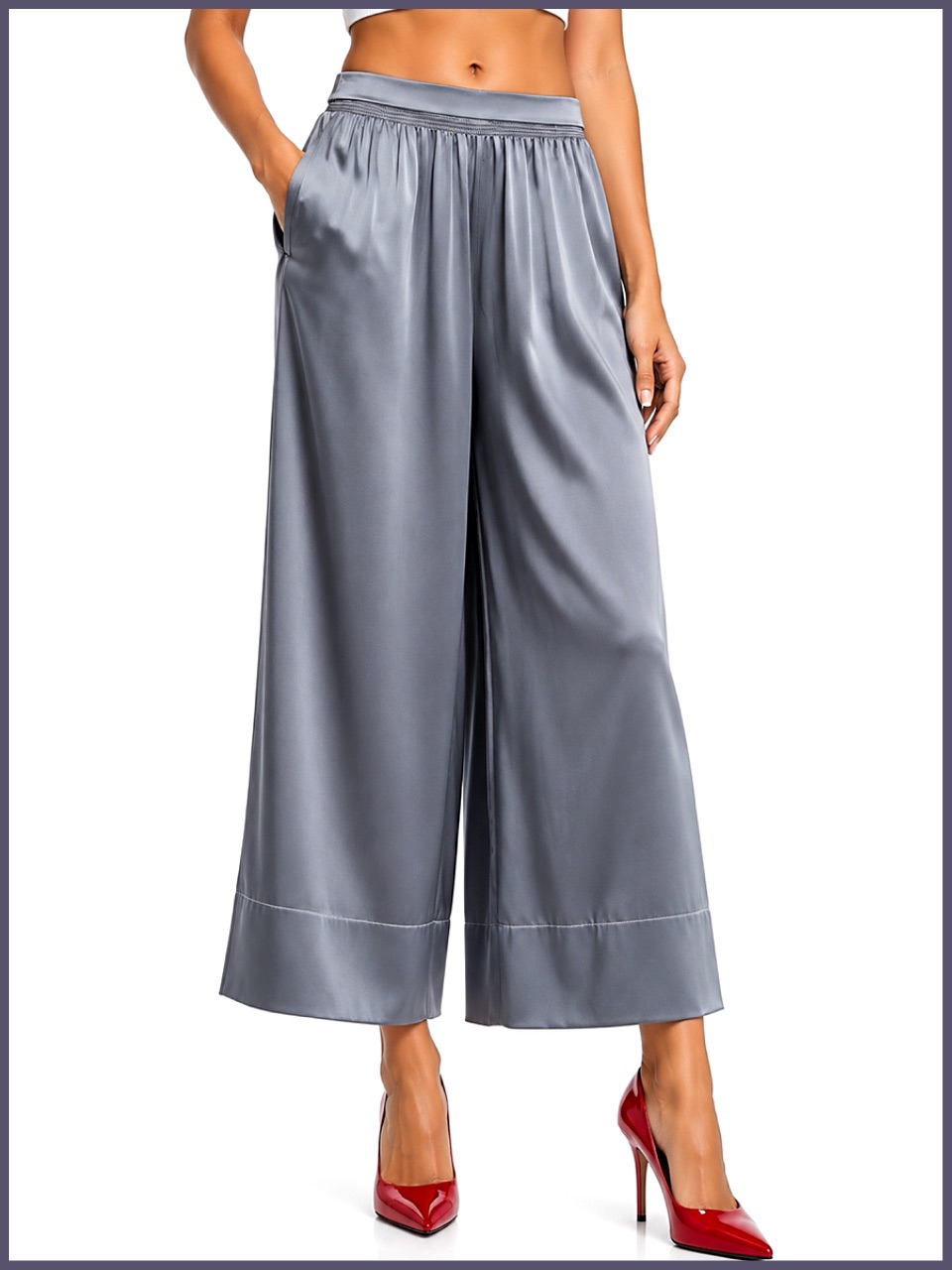 Theory Silk Cropped Gray Culotte Pant